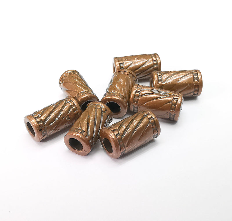 10 Tube Beads, Cylinder Beads, Copper Beads, Bracelet Beads, Twisted Beads, Necklace Beads, Antique Copper Plated Metal 10x5mm G35208