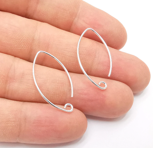 2 Solid Sterling Silver Earring Hook, 925 Silver Earring Wire Findings (28x15mm) G30139