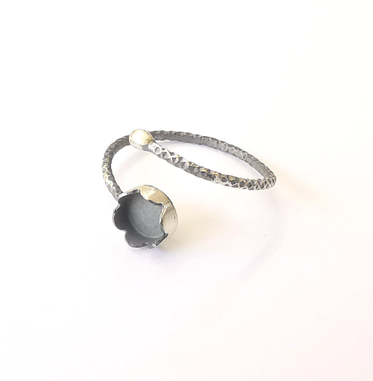 Sterling Silver Ring Blank Bezel Oxidized 925 Silver Ring Setting Resin Blank Cabochon Ring Mounting Adjustable Ring Base (6mm ) G30133