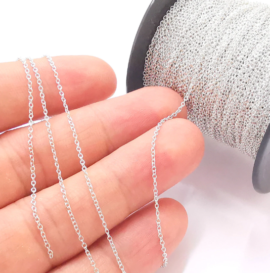 1 Feet Sterling Silver Rolo Chain 925 Solid Silver Soldered Cable Chain (1,6x1,2mm) G30080