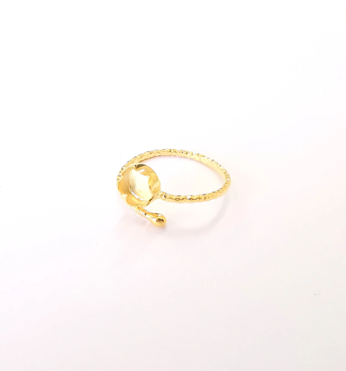 Sterling Silver Ring Blank Bezel Shiny Gold 925 Silver Ring Setting Resin Blank Cabochon Ring Mounting Adjustable Ring Base G30137