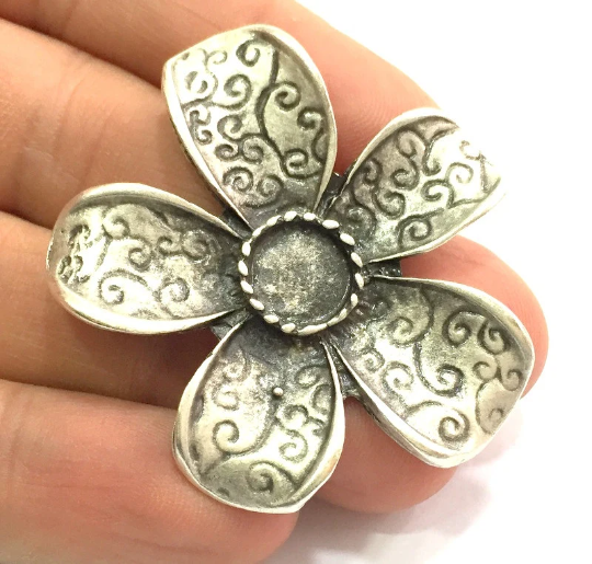 Antique Silver Pendant (10mm Blank) Antique Silver Plated Metal G5650