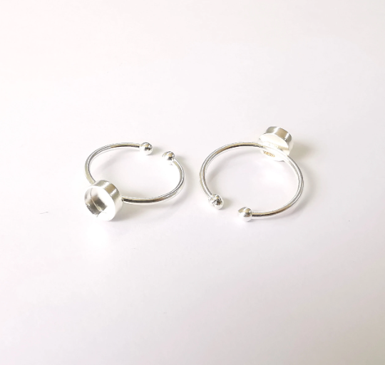 Sterling Silver Ring Blank Bezel 925 Silver Ring Setting Resin Ring Blank Cabochon Ring Mounting Adjustable Ring Base (6mm round) G30136