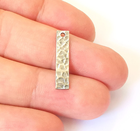 Sterling Silver Stamping Bar Charms Blank Tag Charms with Loop, 925 Silver Charms (25x5mm) G30127