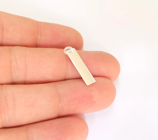 Sterling Silver Stamping Charms Blank Tag Charms with Loop, 925 Silver Charms (20x5mm) G30131