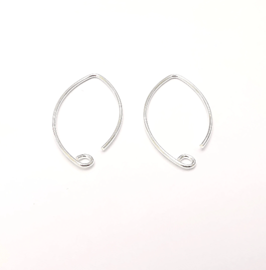 2 Solid Sterling Silver Earring Hook, 925 Silver Earring Wire Findings (28x15mm) G30139
