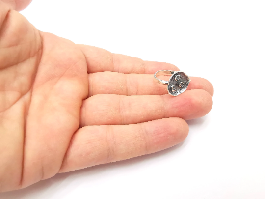 Sterling Silver Ring Blank Bezel 925 Antique Silver Setting Cabochon Ring Mounting Adjustable Ring Base G30427