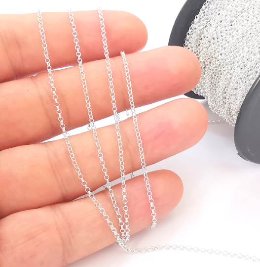 1 Feet Sterling Silver Rolo Chain 925 Solid Silver Soldered Chain (1.6mm) G30148