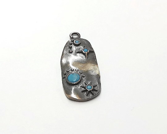 Sterling Silver Charms 925 Oxidized Silver Pendant with Turquoise Stone , Pendant (27x11mm) G30118