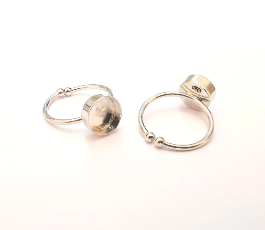 Sterling Silver Ring Blank Bezel 925 Silver Ring Setting Resin Ring Blank Cabochon Ring Mounting Adjustable Ring Base (8mm round) G30154