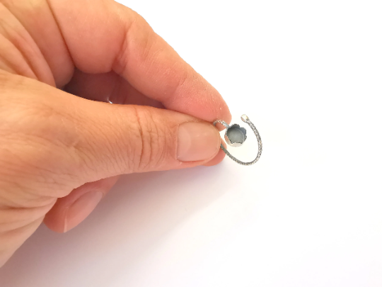 Sterling Silver Ring Blank Bezel Oxidized 925 Silver Ring Setting Resin Blank Cabochon Ring Mounting Adjustable Ring Base (6mm ) G30133