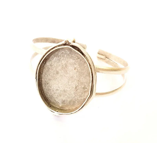 Bracelet Blanks Cuff Blanks Adjustable Bracelet Blank Antique Silver Plated Brass ( 40x30mm Blanks ) G7670