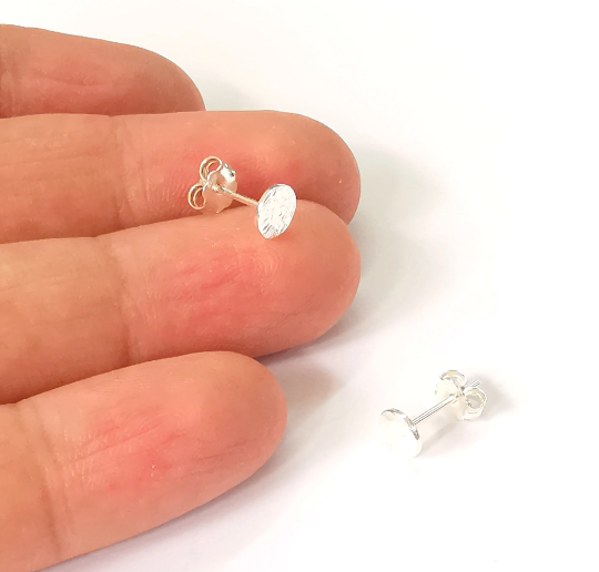 Earring Stud, Sterling Silver Earring Posts 2 Pcs (1 pair) Flat Pad Back 925 Silver Earring Engraving (6mm) G30130