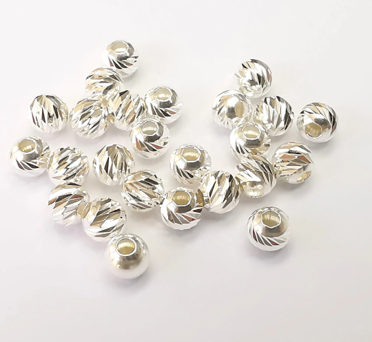 5 Sterling Silver Multi Diamond Cut Round Ball Beads, 925 Solid Silver Beads, Disco Ball Beads, 5mm Silver Bracelet Necklace Bead (5mm) G30120
