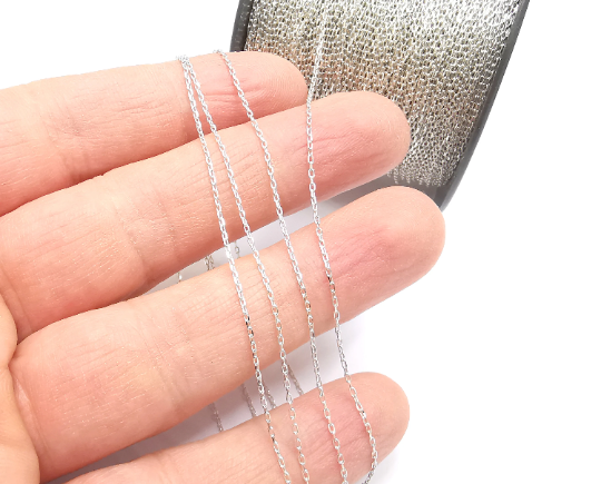 Sterling Silver Soldered Cable Chain 1mt(3.3ft) 925 Silver Chain Findings (1,4x0,8mm thickness) G30095