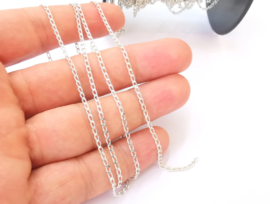 1mt(3.3ft) Sterling Silver Soldered Curb Chain 925 Silver Chain Findings, Solid Silver Chain (4x2mm thickness) G30142