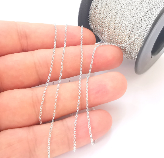 1 Feet Sterling Silver Rolo Chain 925 Solid Silver Soldered Rolo Chain (1,3mm) G30115
