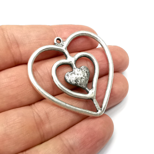 Heart Pendant, Antique Silver Plated Pendant (44x44mm) G34492