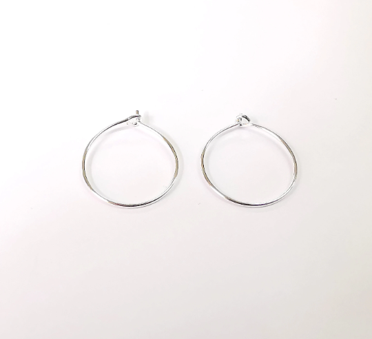 2 Solid Sterling Silver Earring Hoop Wire 925 Silver Earring Hoop Findings 2 Pcs (1 pair) Earring Clasp (20mm) G30069