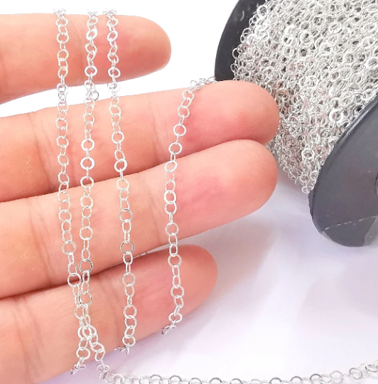 1mt(3.3ft) Sterling Silver Soldered Rolo Chain 925 Solid Silver Chain (3mm) G30162