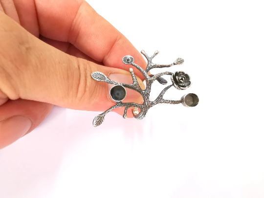 Sterling Silver Flower Ring Blank Bezel 925 Silver Ring Setting Resin Ring Blank Cabochon Ring Adjustable Ring Base (8x6mm+6mm) G30102