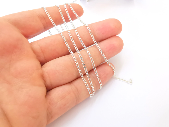 1mt(3.3ft) Sterling Silver Soldered Curb Chain 925 Silver Chain Findings, Solid Silver Chain (4x2mm thickness) G30142