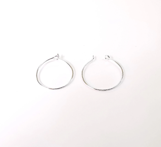 2 Solid Sterling Silver Earring Hoop Wire 925 Silver Earring Hoop Findings 2 Pcs (1 pair) Earring Clasp (20mm) G30069