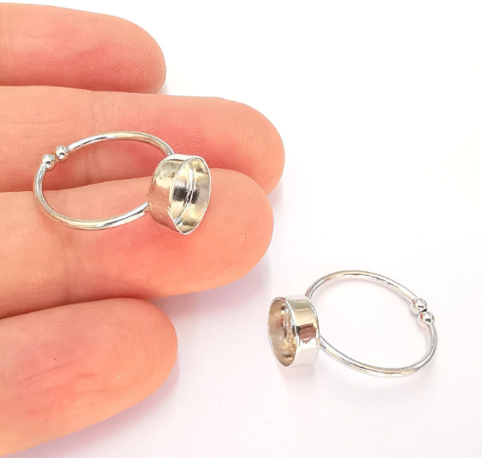 Sterling Silver Ring Blank Bezel 925 Silver Ring Setting Resin Ring Blank Cabochon Ring Mounting Adjustable Ring Base (8mm round) G30154