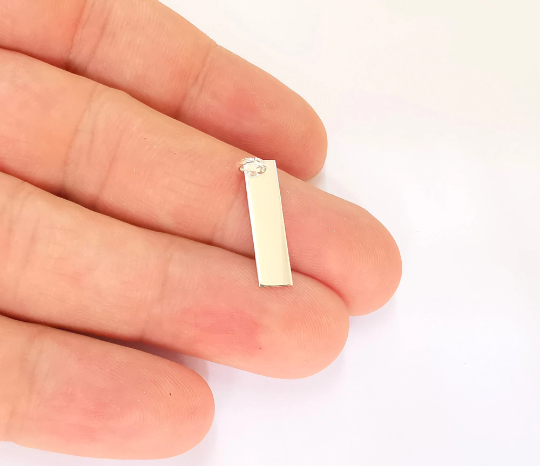 Sterling Silver Stamping Charms Blank Tag Charms with Loop, 925 Silver Charms (20x5mm) G30131