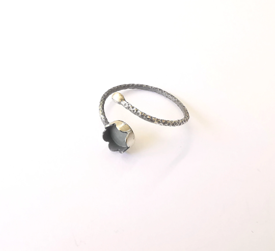 Sterling Silver Ring Blank Bezel Oxidized 925 Silver Ring Setting Resin Blank Cabochon Ring Mounting Adjustable Ring Base (6mm ) G30133