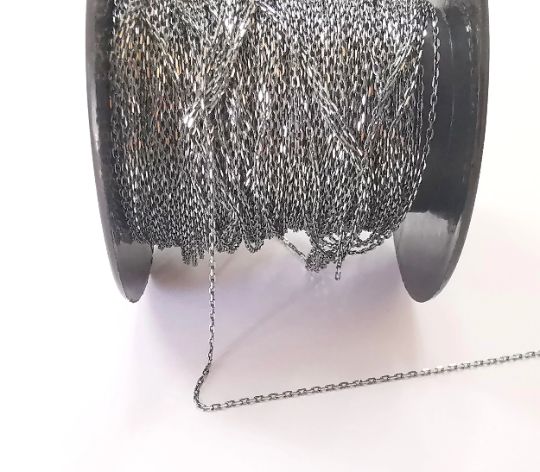 1mt(3.3ft) Sterling Silver Black Chain 925 Solid Silver Soldered Cable Chain (1,8x1mm) G30152