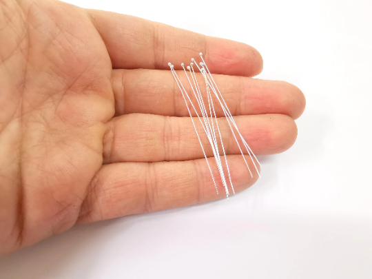 10 Sterling Silver Long Ball Head Pin, Extra thin pins (50mm) 925 Silver Headpin Findings G30163