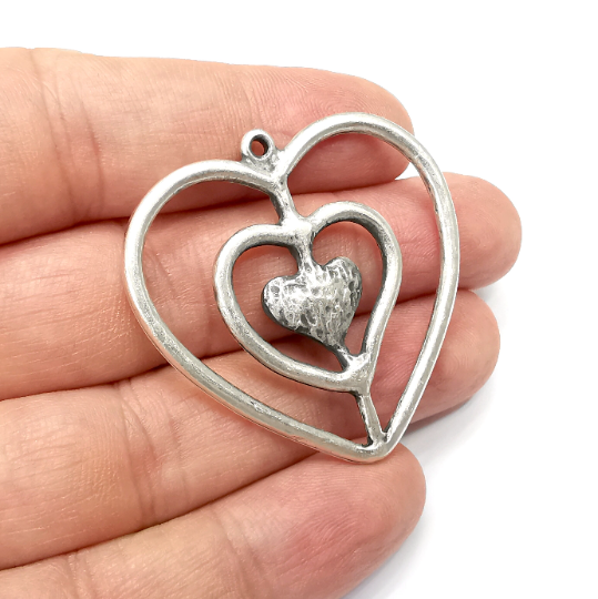 Heart Pendant, Antique Silver Plated Pendant (44x44mm) G34492