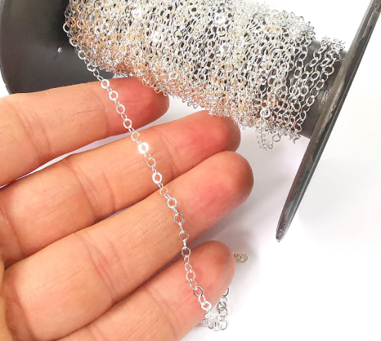 1mt(3.3ft) Sterling Silver Soldered Rolo Chain 925 Solid Silver Chain (3mm) G30162