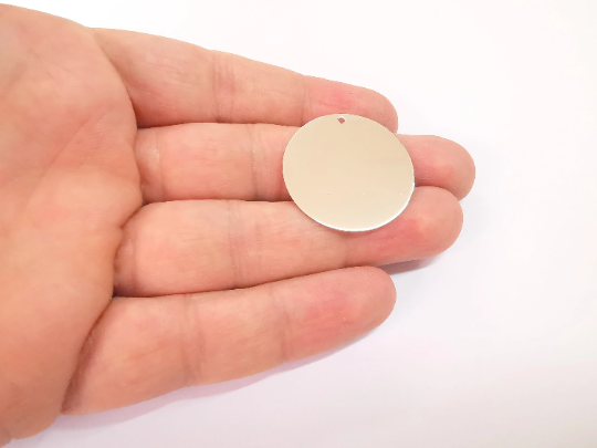 Sterling Silver Stamping Blank Charms 925 Silver Disc Charms Round Charms Pendant, Findings (31mm) G30107