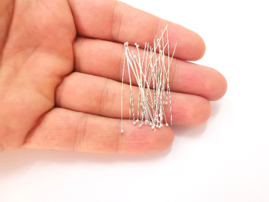 10 Sterling Silver Long Ball Head Pin, 1.5'', 25ga Extra thin pins (40mm) (0.4mm - 25 Gauge) 925 Solid Silver Headpin Findings G30126