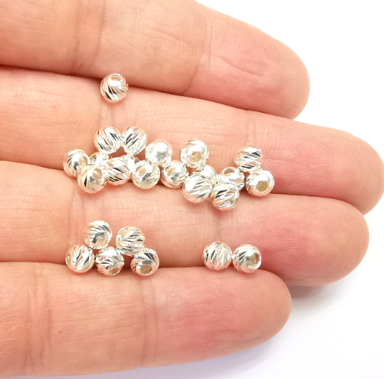 5 Sterling Silver Multi Diamond Cut Round Ball Beads, 925 Solid Silver Beads, Disco Ball Beads, 5mm Silver Bracelet Necklace Bead (5mm) G30120