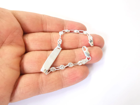Sterling silver finished stamping bracelet chain Ready bracelet tag 925 Solid Silver Chain (17cm-6,6inch) G30116