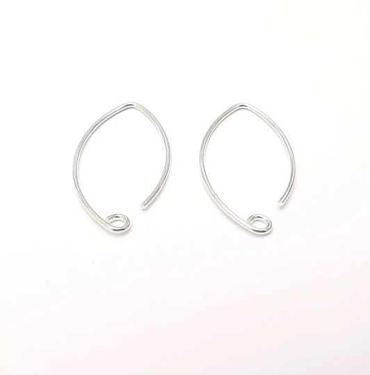 2 Solid Sterling Silver Earring Hook 2 Pcs (1 pair) 925 Silver Earring Wire Findings (30x14mm) G30086