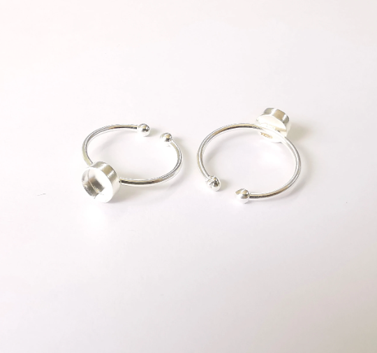 Sterling Silver Ring Blank Bezel 925 Silver Ring Setting Resin Ring Blank Cabochon Ring Mounting Adjustable Ring Base (6mm round) G30136