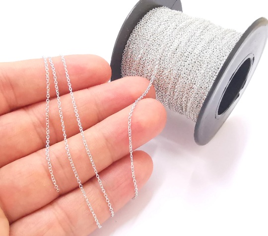 1 Feet Sterling Silver Rolo Chain 925 Solid Silver Soldered Cable Chain (1,6x1,2mm) G30080