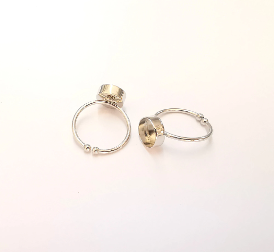 Sterling Silver Ring Blank Bezel 925 Silver Ring Setting Resin Ring Blank Cabochon Ring Mounting Adjustable Ring Base (8mm round) G30154