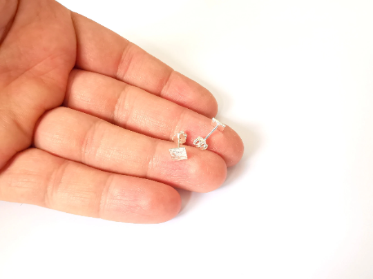 Earring Stud, Sterling Silver Earring Posts 2 Pcs (1 pair) Flat Pad Back 925 Silver Earring Engraving (6mm) G30132