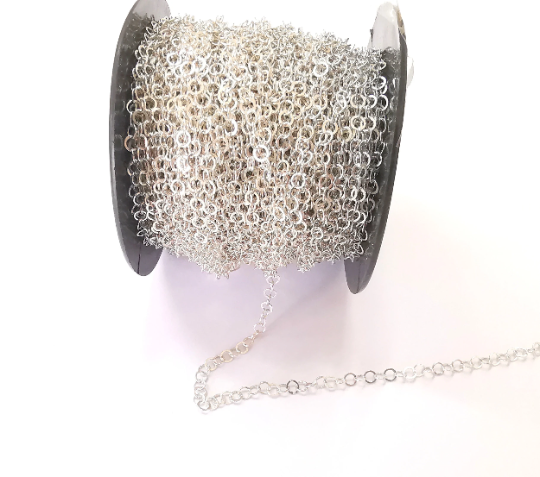 1mt(3.3ft) Sterling Silver Soldered Rolo Chain 925 Solid Silver Chain (3mm) G30162