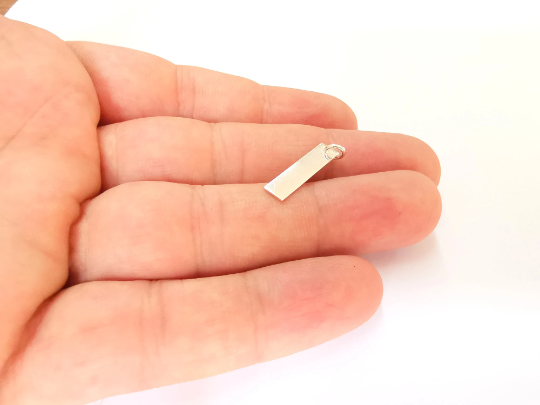 Sterling Silver Stamping Charms Blank Tag Charms with Loop, 925 Silver Charms (20x5mm) G30131