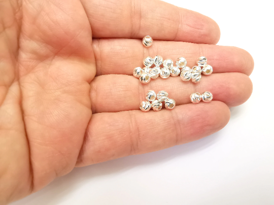 5 Sterling Silver Multi Diamond Cut Round Ball Beads, 925 Solid Silver Beads, Disco Ball Beads, 5mm Silver Bracelet Necklace Bead (5mm) G30120