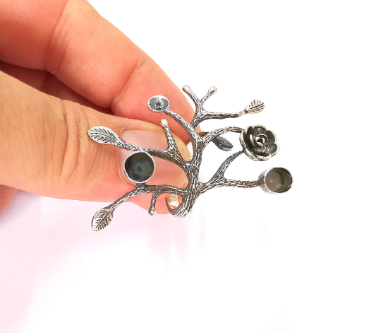 Sterling Silver Flower Ring Blank Bezel 925 Silver Ring Setting Resin Ring Blank Cabochon Ring Adjustable Ring Base (8x6mm+6mm) G30102