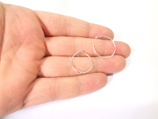 2 Solid Sterling Silver Earring Hoop Wire 925 Silver Earring Hoop Findings 2 Pcs (1 pair) Earring Clasp (20mm) G30069