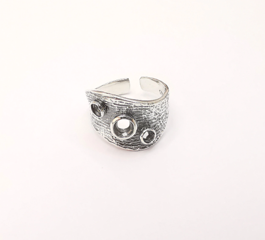 Sterling Silver Ring Blank Bezel 925 Antique Silver Setting Cabochon Ring Mounting Adjustable Ring Base G30100