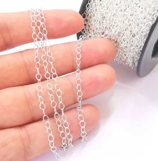 1mt(3.3ft) Sterling Silver Oval Cable Chain 925 Solid Silver Soldered Chain (4.3x3.3mm) G30121